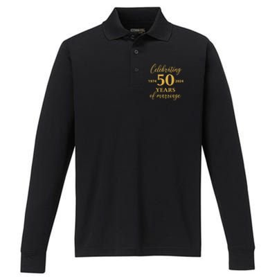 50 Years Of Marriage 1974 50th Wedding Anniversary Performance Long Sleeve Polo