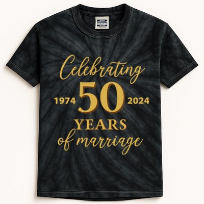 50 Years Of Marriage 1974 50th Wedding Anniversary Kids Tie-Dye T-Shirt