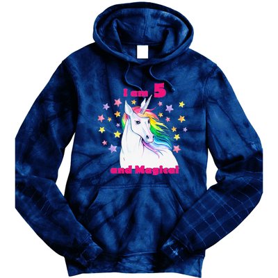 5 Year Old Birthday Number Unicorn Magical T Tie Dye Hoodie