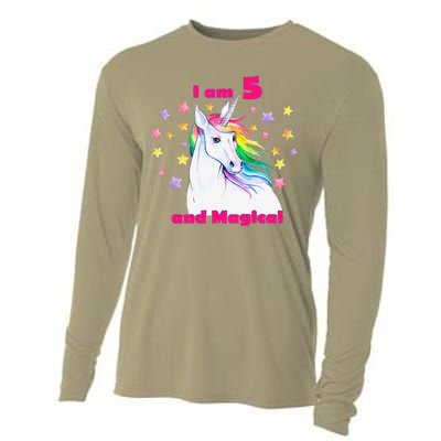 5 Year Old Birthday Number Unicorn Magical T Cooling Performance Long Sleeve Crew