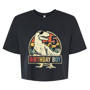 5 Year Old  5th Birthday  T Rex Dinosaur Bella+Canvas Jersey Crop Tee