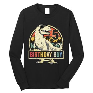 5 Year Old  5th Birthday  T Rex Dinosaur Long Sleeve Shirt