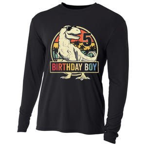 5 Year Old  5th Birthday  T Rex Dinosaur Cooling Performance Long Sleeve Crew