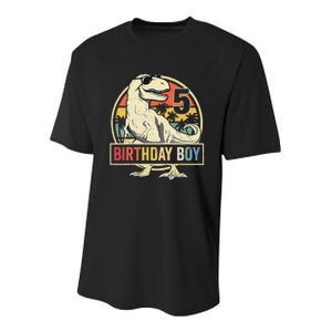 5 Year Old  5th Birthday  T Rex Dinosaur Youth Performance Sprint T-Shirt