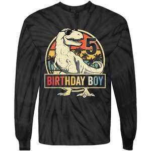 5 Year Old  5th Birthday  T Rex Dinosaur Tie-Dye Long Sleeve Shirt