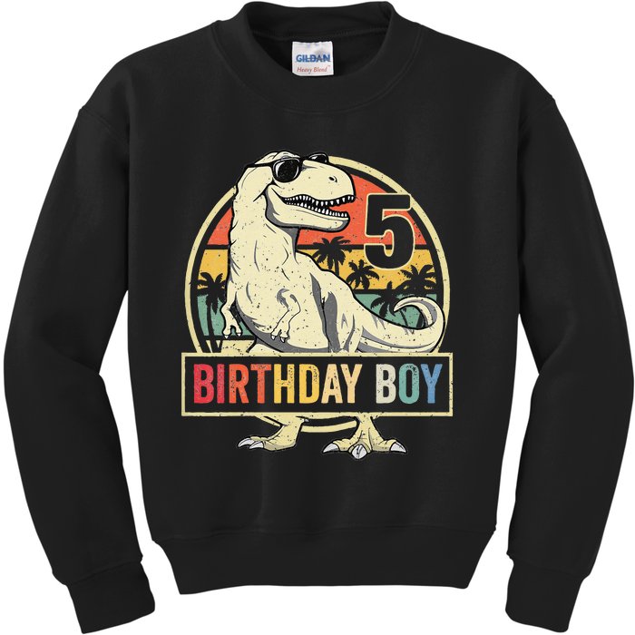 5 Year Old  5th Birthday  T Rex Dinosaur Kids Sweatshirt