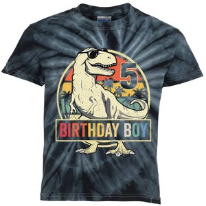 5 Year Old  5th Birthday  T Rex Dinosaur Kids Tie-Dye T-Shirt