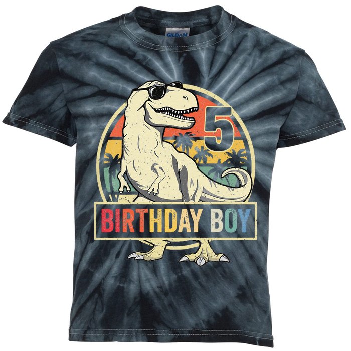 5 Year Old  5th Birthday  T Rex Dinosaur Kids Tie-Dye T-Shirt