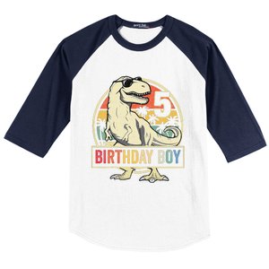 5 Year Old  5th Birthday  T Rex Dinosaur Baseball Sleeve Shirt