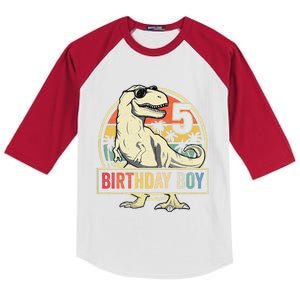 5 Year Old  5th Birthday  T Rex Dinosaur Kids Colorblock Raglan Jersey