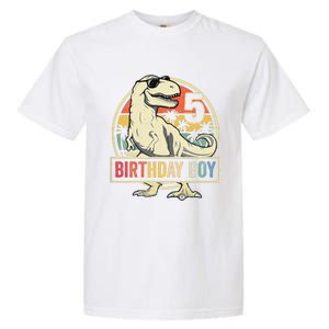 5 Year Old  5th Birthday  T Rex Dinosaur Garment-Dyed Heavyweight T-Shirt