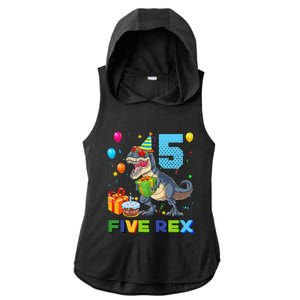 5 Year Old Dinosaur T Rex 5th Birthday Gift Forss Ladies PosiCharge Tri-Blend Wicking Draft Hoodie Tank