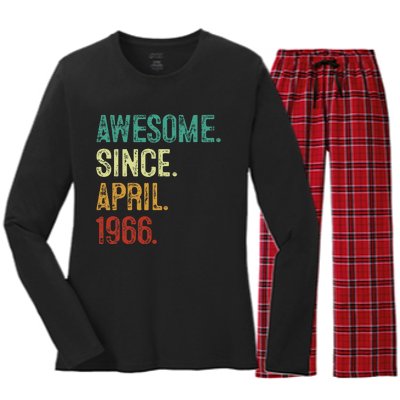 58 Year Old Awesome Since April 1966 58th Birthday Women's Long Sleeve Flannel Pajama Set 