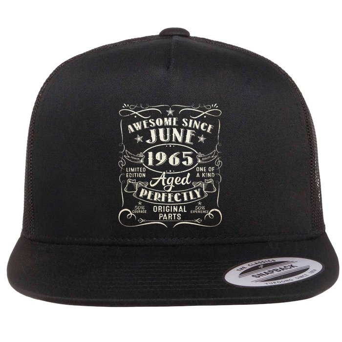 58 Year Old Awesome Since June 1965 58th Birthday Flat Bill Trucker Hat