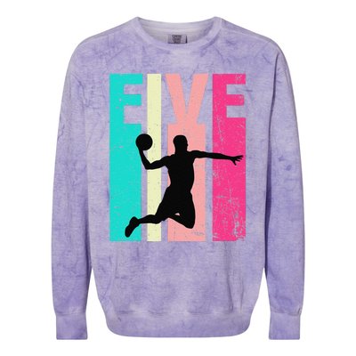 5 Years Old 5th Birthday Basketball Gift For Party Colorblast Crewneck Sweatshirt