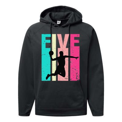 5 Years Old 5th Birthday Basketball Gift For Party Performance Fleece Hoodie