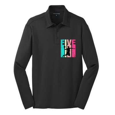 5 Years Old 5th Birthday Basketball Gift For Party Silk Touch Performance Long Sleeve Polo