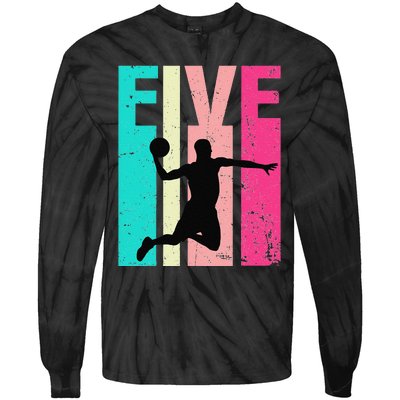 5 Years Old 5th Birthday Basketball Gift For Party Tie-Dye Long Sleeve Shirt