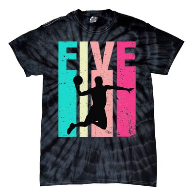 5 Years Old 5th Birthday Basketball Gift For Party Tie-Dye T-Shirt