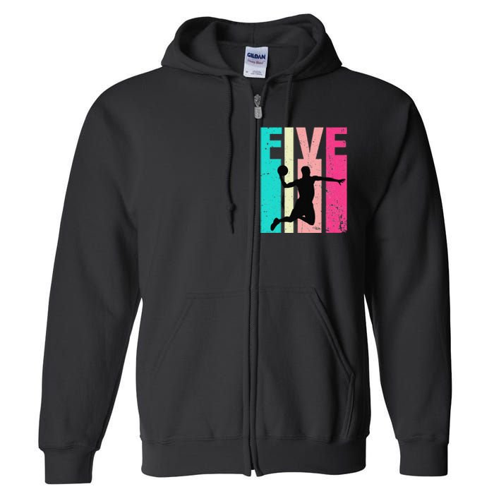 5 Years Old 5th Birthday Basketball Gift For Party Full Zip Hoodie