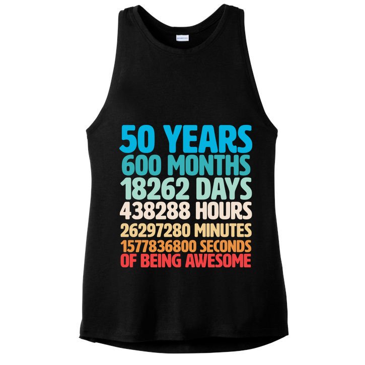 50 Years Of Being Awesome 50th Birthday Time Breakdown Ladies PosiCharge Tri-Blend Wicking Tank