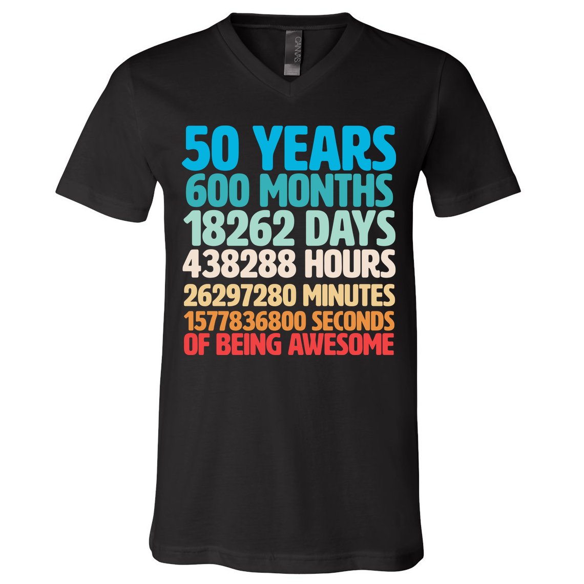 50 Years Of Being Awesome 50th Birthday Time Breakdown V-Neck T-Shirt