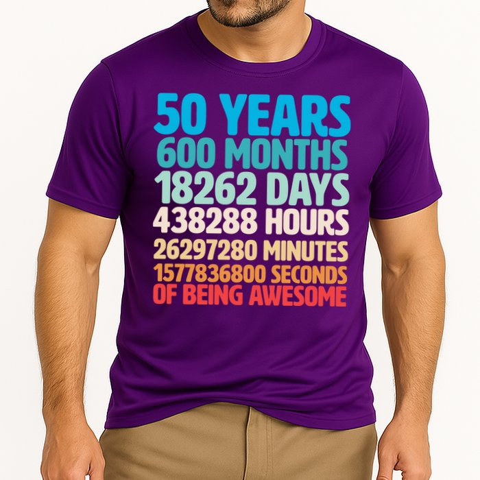 50 Years Of Being Awesome 50th Birthday Time Breakdown Cooling Performance Crew T-Shirt