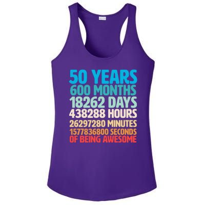 50 Years Of Being Awesome 50th Birthday Time Breakdown Ladies PosiCharge Competitor Racerback Tank