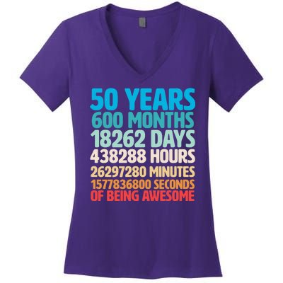 50 Years Of Being Awesome 50th Birthday Time Breakdown Women's V-Neck T-Shirt