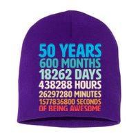 50 Years Of Being Awesome 50th Birthday Time Breakdown Short Acrylic Beanie