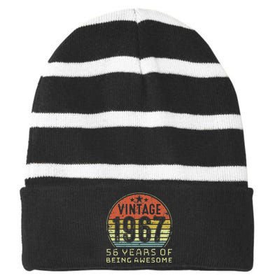 56 Year Old Birthday Vintage 1967 56th Birthday Striped Beanie with Solid Band