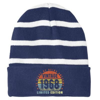 55 Year Old Gifts Vintage 1968 Limited Edition 55th Birthday Striped Beanie with Solid Band