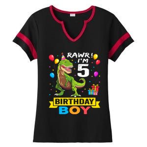 5 Year Old 5th Birthday Boy T Rex Dinosaur Ladies Halftime Notch Neck Tee