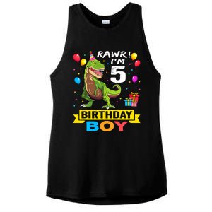 5 Year Old 5th Birthday Boy T Rex Dinosaur Ladies PosiCharge Tri-Blend Wicking Tank