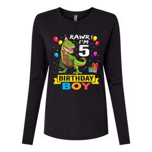 5 Year Old 5th Birthday Boy T Rex Dinosaur Womens Cotton Relaxed Long Sleeve T-Shirt