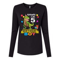 5 Year Old 5th Birthday Boy T Rex Dinosaur Womens Cotton Relaxed Long Sleeve T-Shirt