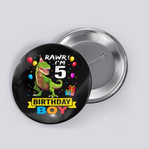 5 Year Old 5th Birthday Boy T Rex Dinosaur Button