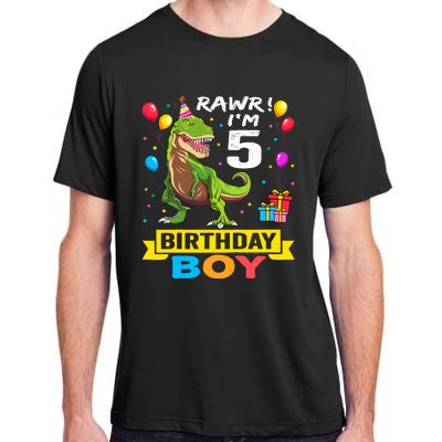 5 Year Old 5th Birthday Boy T Rex Dinosaur Adult ChromaSoft Performance T-Shirt