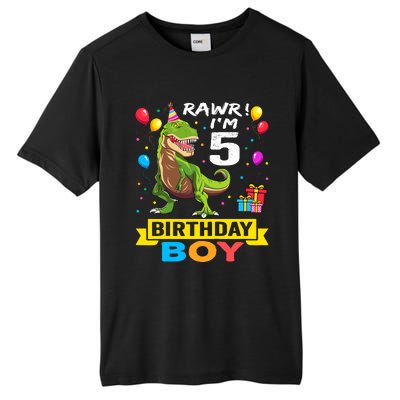 5 Year Old 5th Birthday Boy T Rex Dinosaur Tall Fusion ChromaSoft Performance T-Shirt