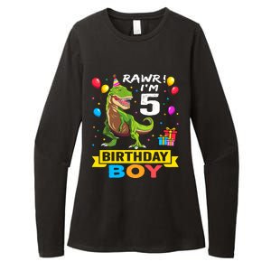 5 Year Old 5th Birthday Boy T Rex Dinosaur Womens CVC Long Sleeve Shirt