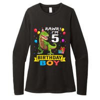 5 Year Old 5th Birthday Boy T Rex Dinosaur Womens CVC Long Sleeve Shirt