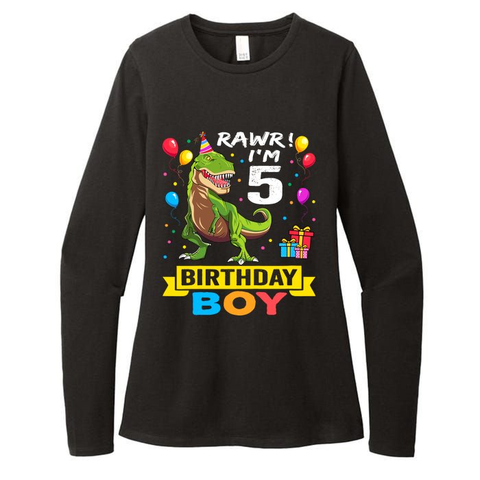 5 Year Old 5th Birthday Boy T Rex Dinosaur Womens CVC Long Sleeve Shirt