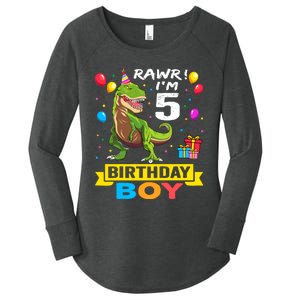 5 Year Old 5th Birthday Boy T Rex Dinosaur Women's Perfect Tri Tunic Long Sleeve Shirt