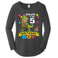 5 Year Old 5th Birthday Boy T Rex Dinosaur Women's Perfect Tri Tunic Long Sleeve Shirt