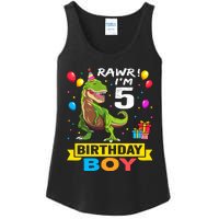 5 Year Old 5th Birthday Boy T Rex Dinosaur Ladies Essential Tank