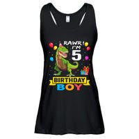 5 Year Old 5th Birthday Boy T Rex Dinosaur Ladies Essential Flowy Tank