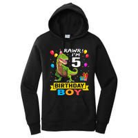 5 Year Old 5th Birthday Boy T Rex Dinosaur Women's Pullover Hoodie