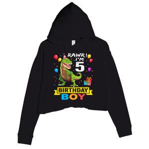 5 Year Old 5th Birthday Boy T Rex Dinosaur Crop Fleece Hoodie