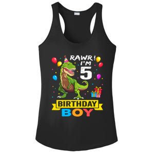 5 Year Old 5th Birthday Boy T Rex Dinosaur Ladies PosiCharge Competitor Racerback Tank