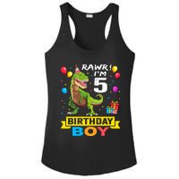 5 Year Old 5th Birthday Boy T Rex Dinosaur Ladies PosiCharge Competitor Racerback Tank